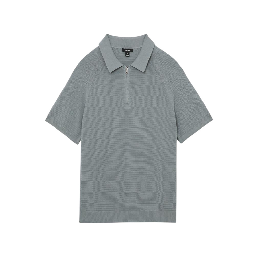 REISS Estate Textured-Knit Half-Zip Polo Shirt